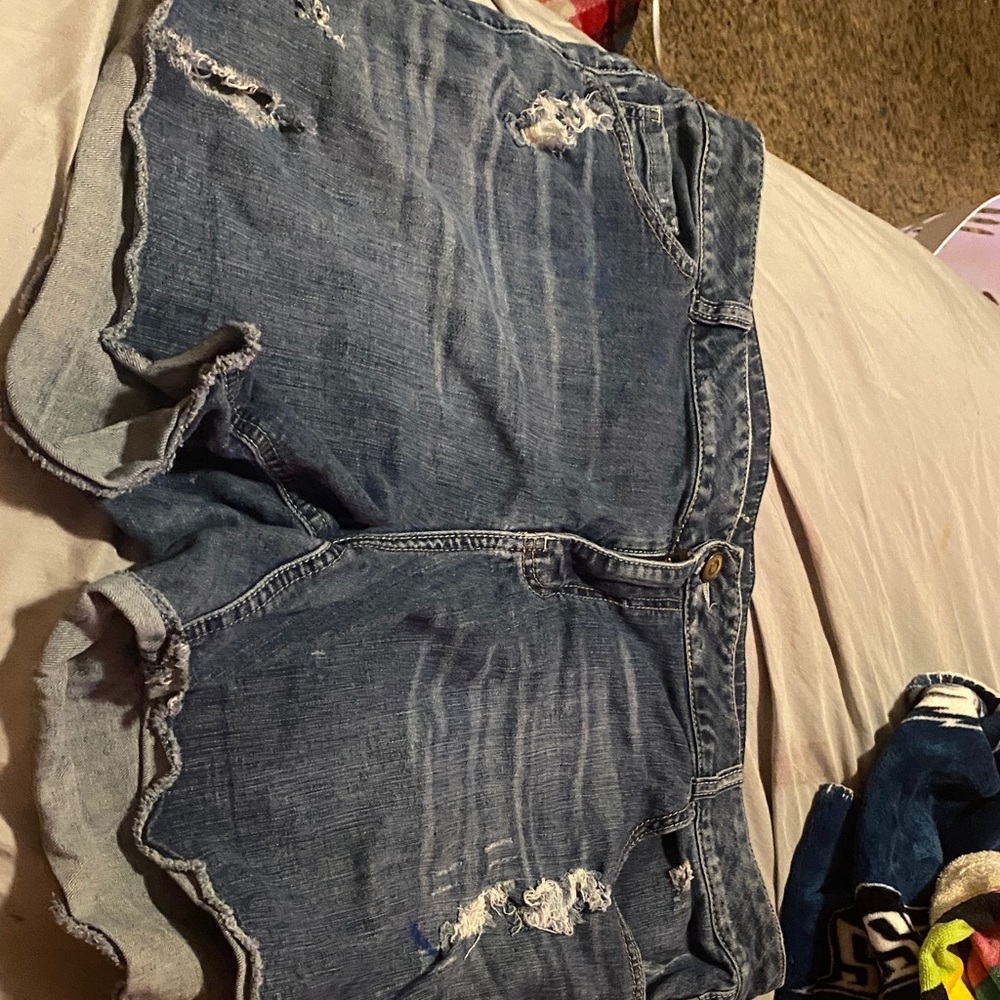 Lane Bryant Blue Distressed Denim Shorts